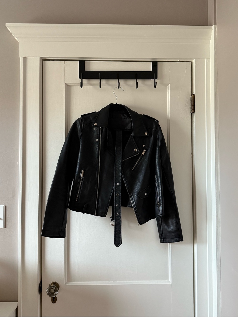 Forever 21 Black Faux Leather Moto Jacket with Belt